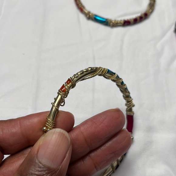 Lot Of Three Gold Tone Textured Rope Design Thin Bangle India Bracelets - Picture 9 of 16